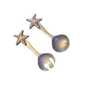 Mariposa Starfish Beach Salad Serving Fork Spoon Set Utensils Coastal Vtg 90s